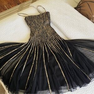 Cache - Black and Gold Striped Dress